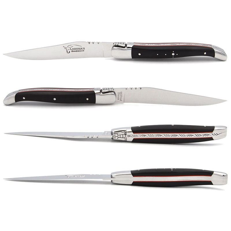 Laguiole Steak Knives Ebony Wood with Red Spacer, Prestige Collection