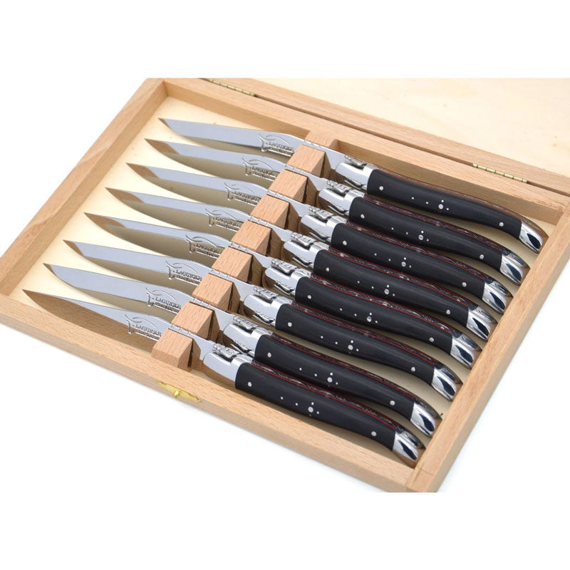 Laguiole Steak Knives Ebony Wood with Red Spacer, Prestige Collection