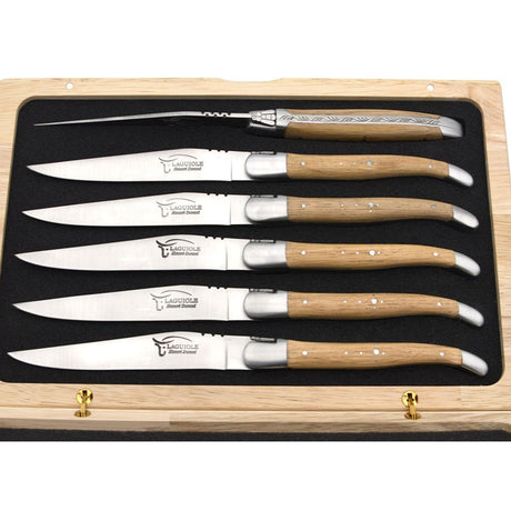Laguiole Steak Knives Barrel Oak, Prestige Collection - Zouf.biz