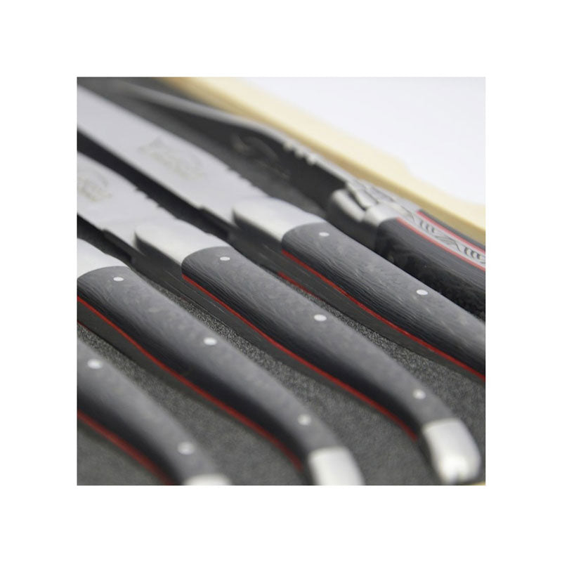 Laguiole Steak Knives, Carbon and Red Vulcanized Fiber, Prestige Collection