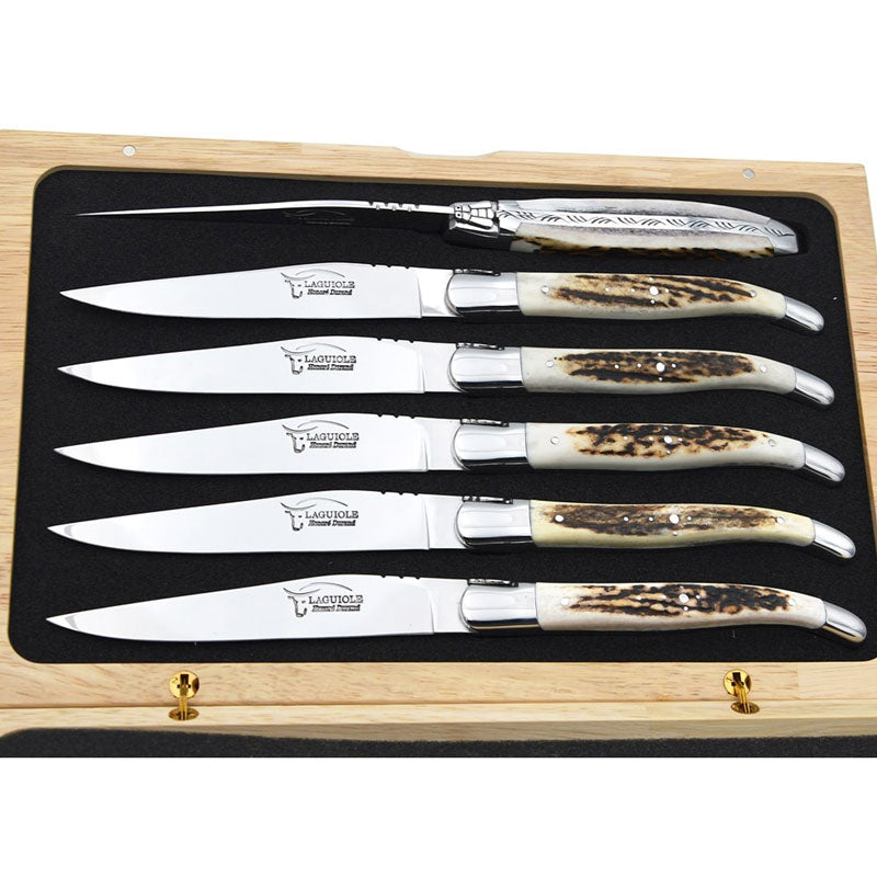 Laguiole Steak Knives Deer Antler, Prestige Collection - Zouf.biz