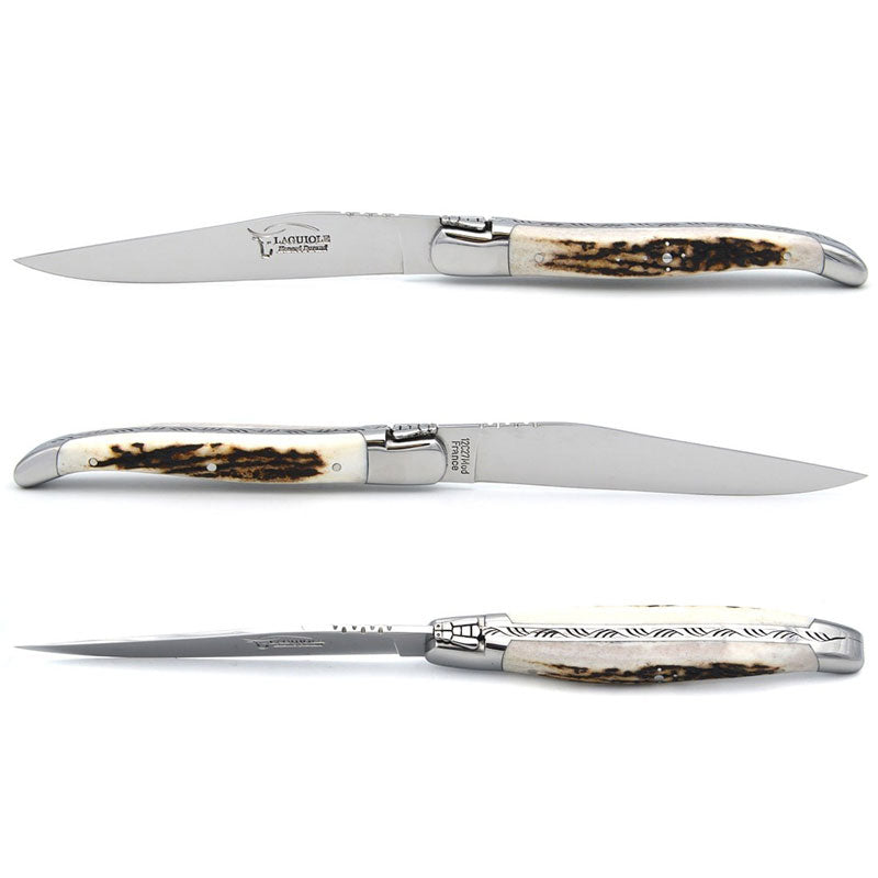 Laguiole Steak Knives Deer Antler, Prestige Collection