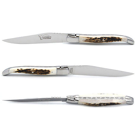 Laguiole Steak Knives Deer Antler, Prestige Collection - Zouf.biz