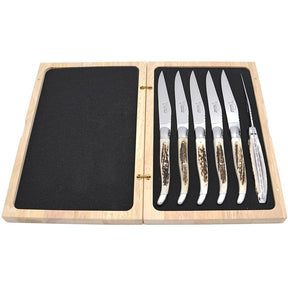 Laguiole Steak Knives Deer Antler, Prestige Collection