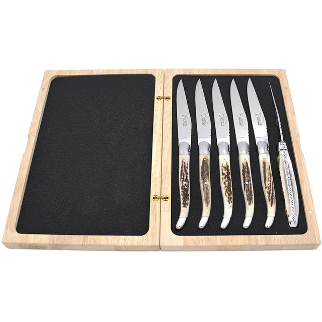Laguiole Steak Knives Deer Antler, Prestige Collection