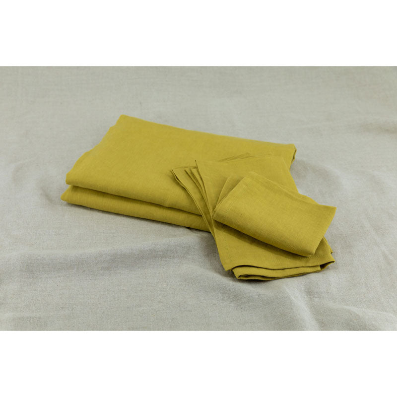 Pure Washed Linen Napkins, Set of 4, Amber Yellow