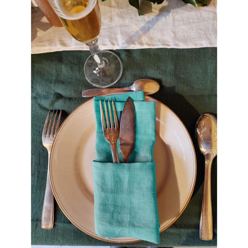Pure Washed Linen Napkins, Set of 4, Lagoon Blue