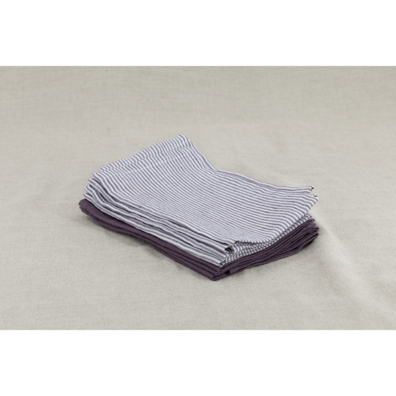 Pure Washed Linen Napkins, Set of 4, Plum Stripe