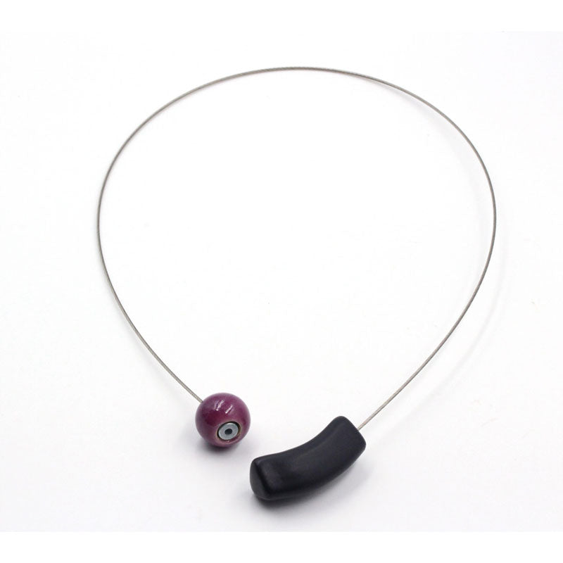 Atome Steel Cable Necklace, Plum