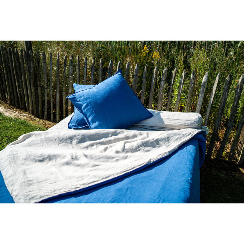 Pure Washed Linen Pillow Case, Blue Flower