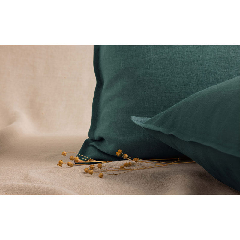 Pure Washed Linen Pillow Case, Forest Green