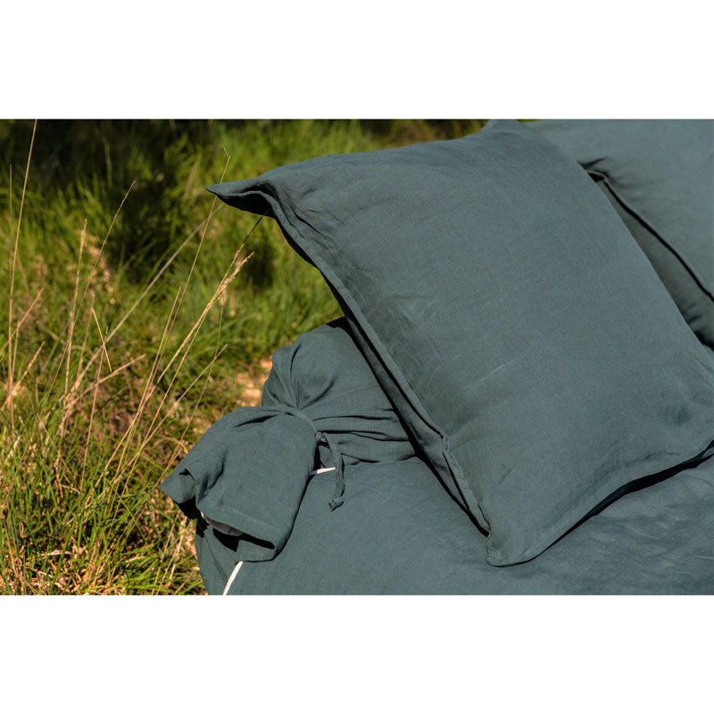 Pure Washed Linen Pillow Case, Forest Green