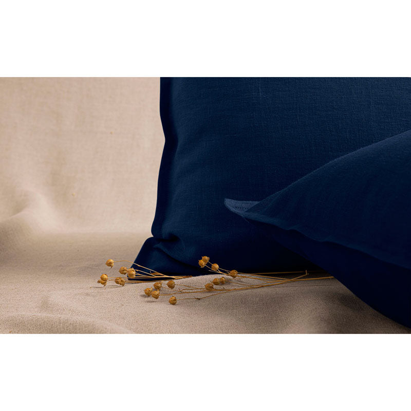 Pure Washed Linen Pillow Case, Midnight Blue