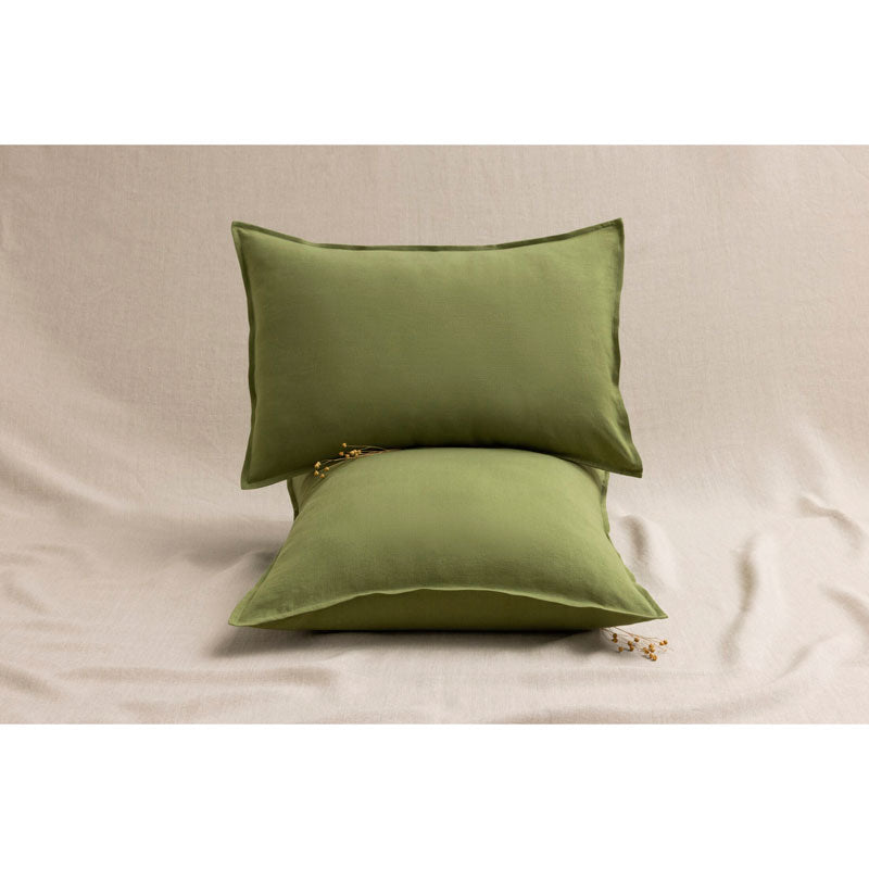Pure Washed Linen Pillow Case, Olive Green