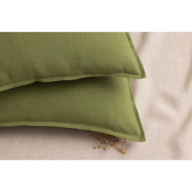 Pure Washed Linen Pillow Case, Olive Green