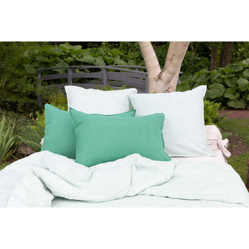 Pure Washed Linen Pillow Case, Pea Green Stripe