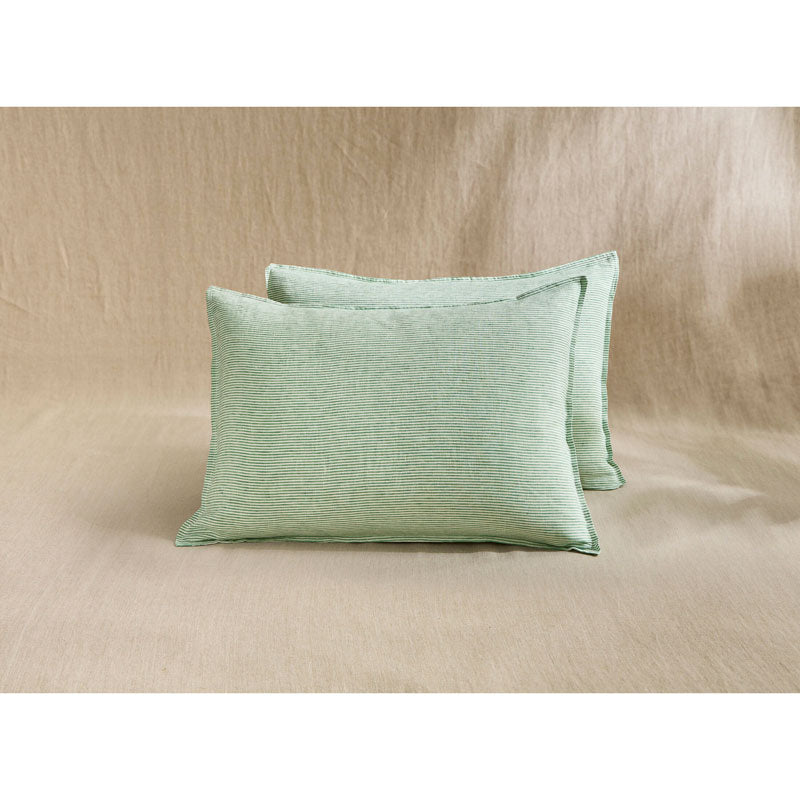 Pure Washed Linen Pillow Case, Pea Green Stripe