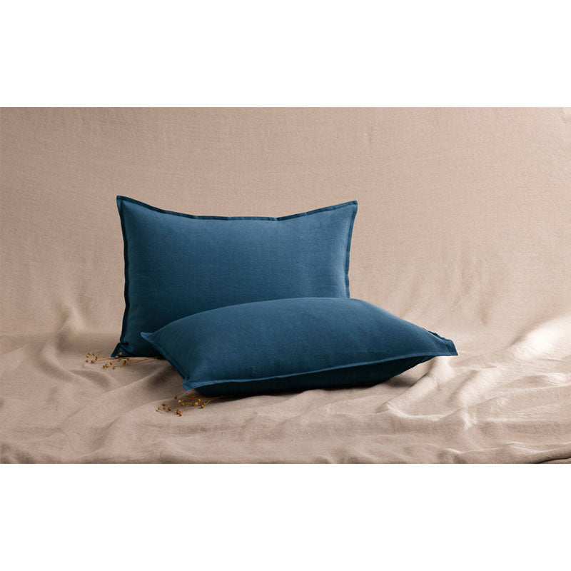 Pure Washed Linen Pillow Case, Prussian Blue