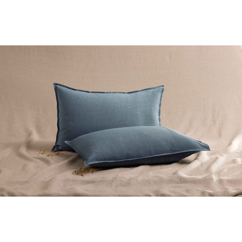 Pure Washed Linen Pillow Case, Slate Blue