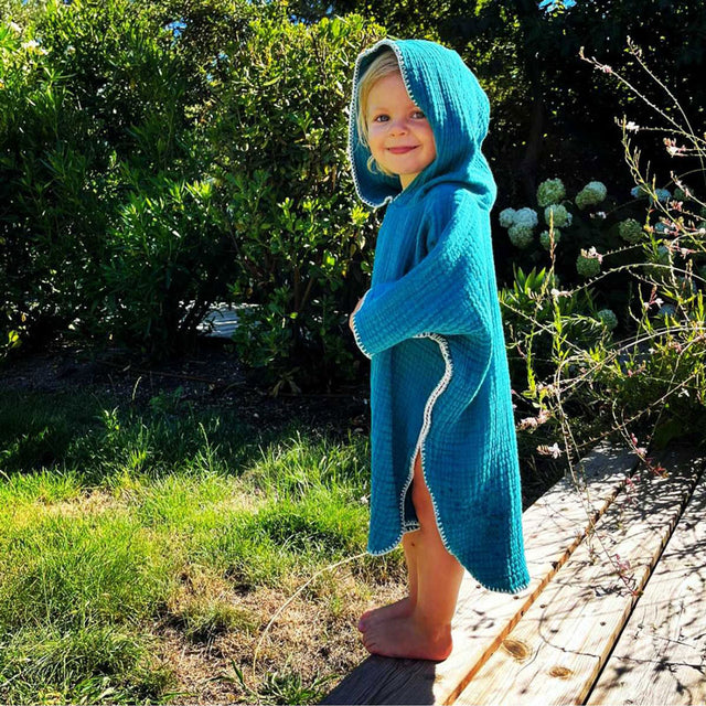 Duck Egg Blue Cotton Gauze Hooded Poncho - Zouf.biz