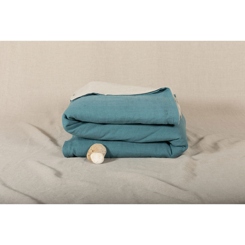 Pure Washed Linen Quilt, Two-Tone Peacock Green