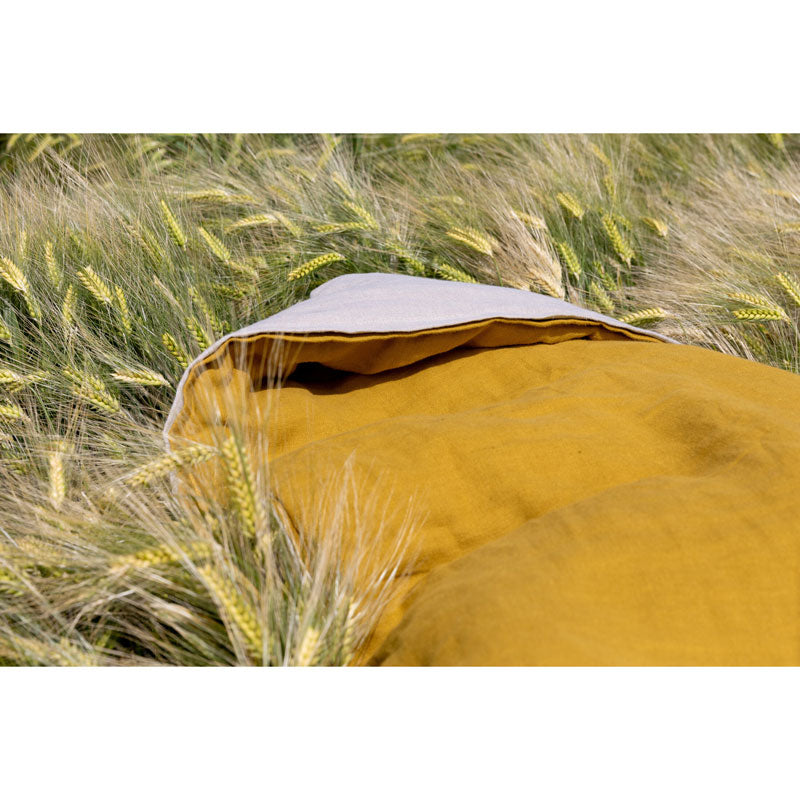 Pure Washed Linen Quilt, Two-Tone Curry Yellow