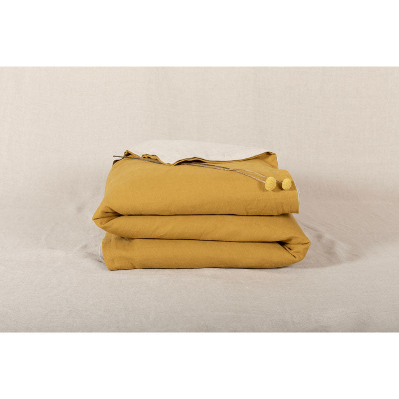 Pure Washed Linen Quilt, Two-Tone Curry Yellow