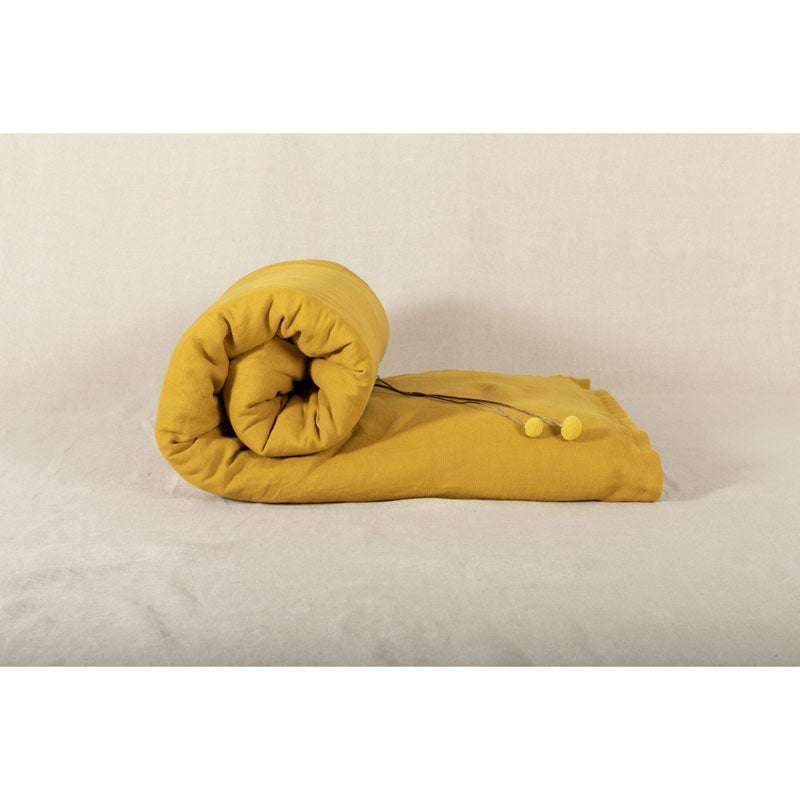 Pure Washed Linen Quilt, Two-Tone Curry Yellow