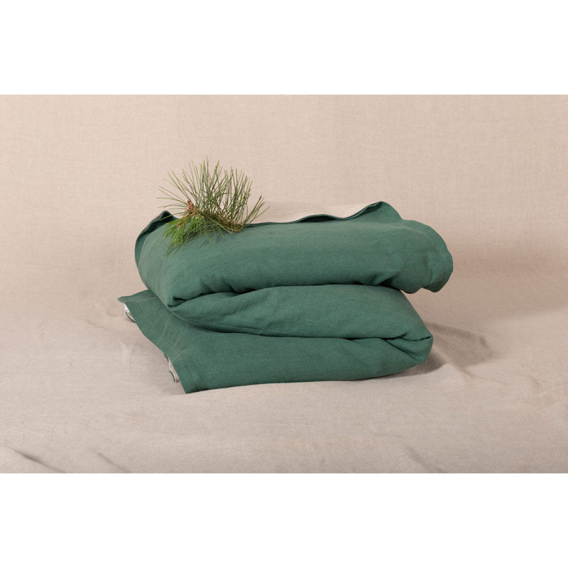 Pure Washed Linen Quilt, Two-Tone Pine Green