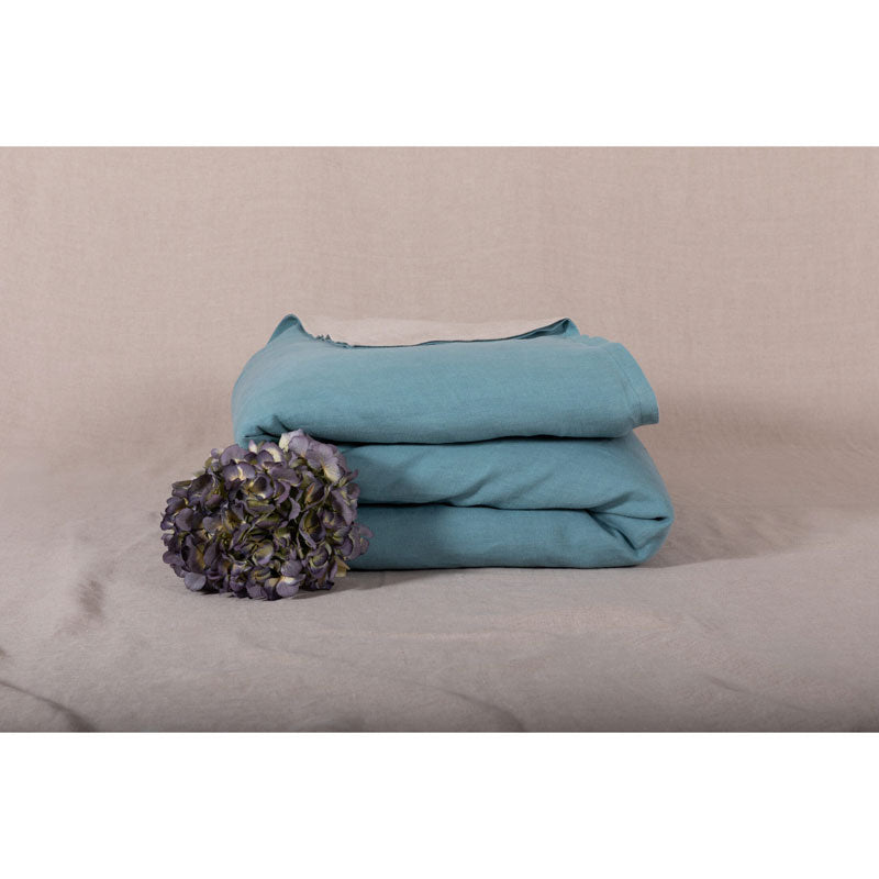 Pure Washed Linen Quilt, Two-Tone Turquoise