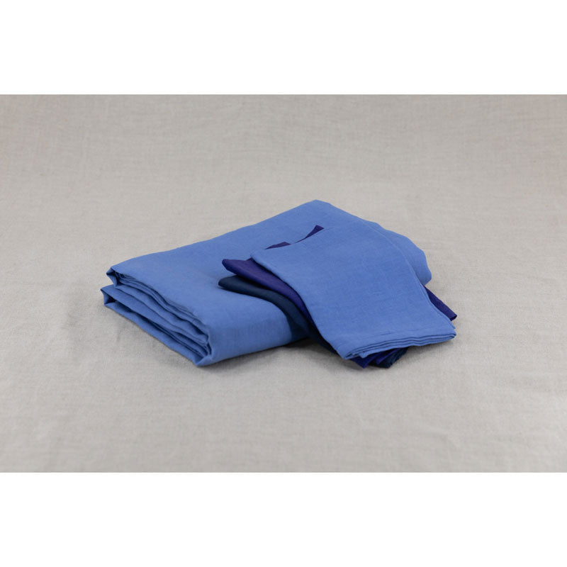 Pure Washed Linen Tablecloth, Blue Flower