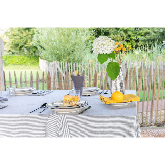 Pure Washed Linen Tablecloth, Flint Grey Stripe