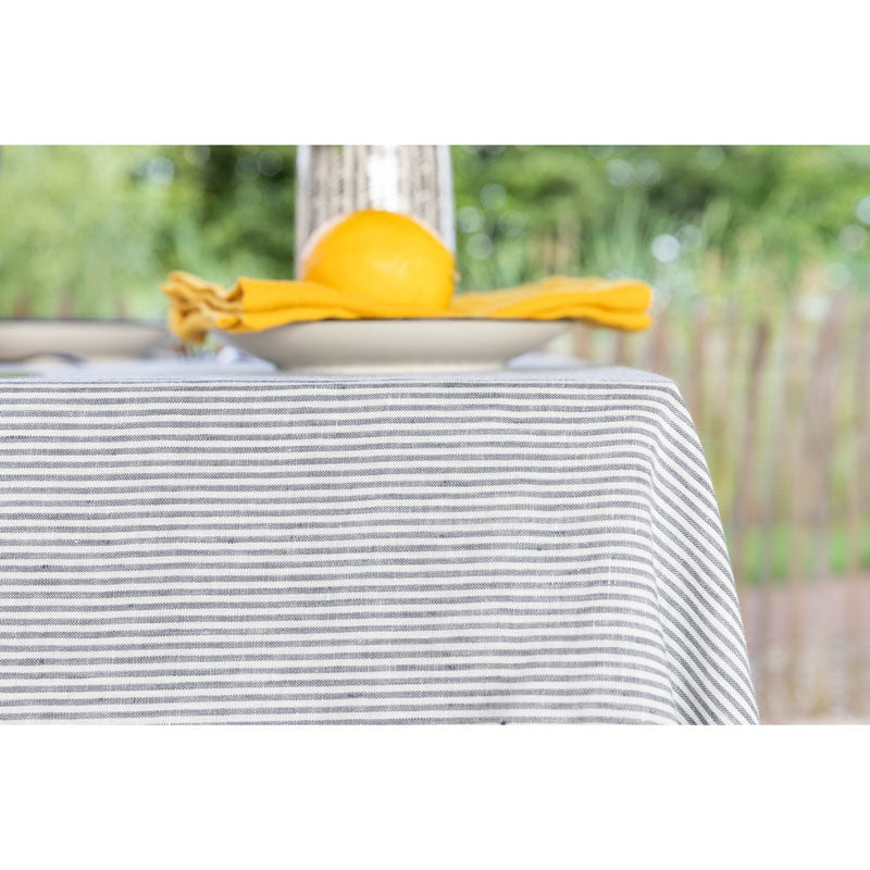 Pure Washed Linen Tablecloth, Flint Grey Stripe