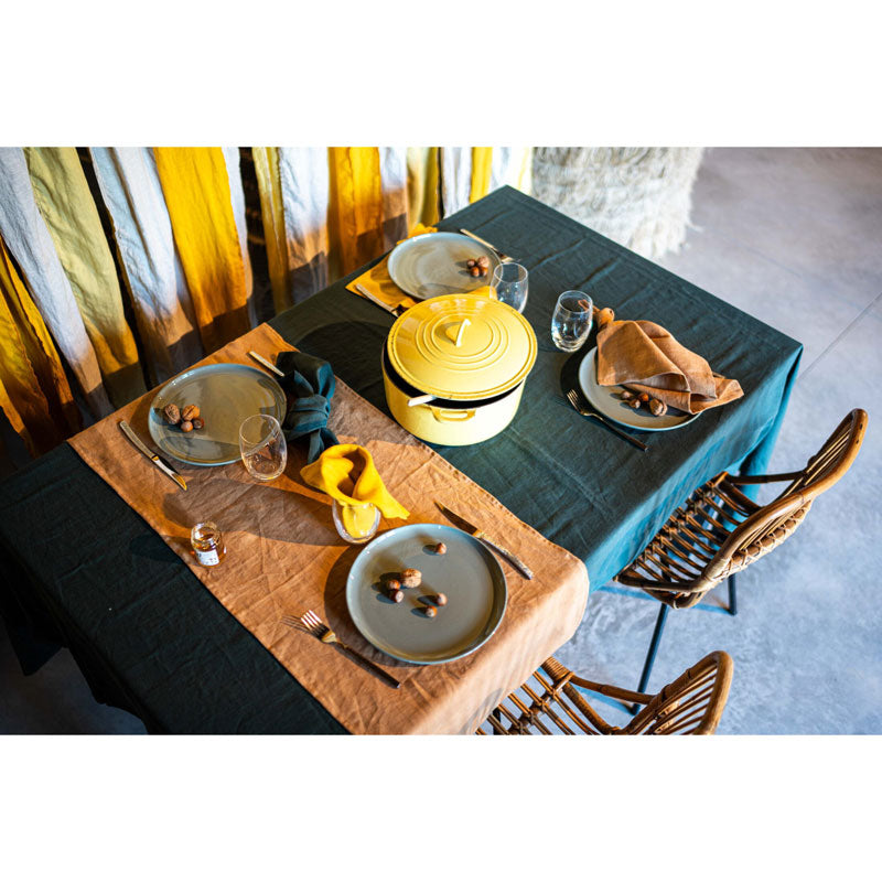 Pure Washed Linen Tablecloth, Forest Green