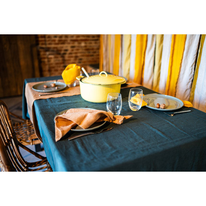 Pure Washed Linen Tablecloth, Forest Green