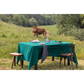 Pure Washed Linen Tablecloth, Lagoon Blue