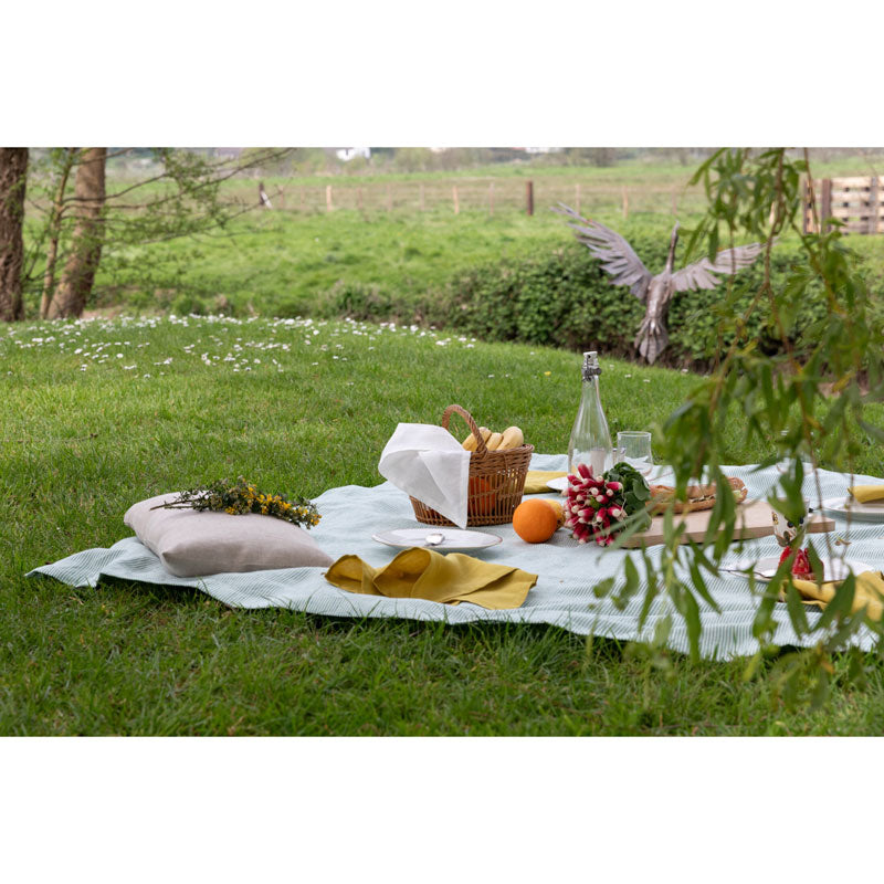 Pure Washed Linen Tablecloth, Pea Green Stripe