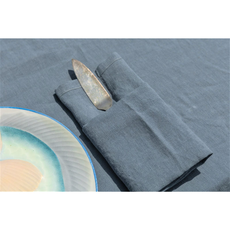 Pure Washed Linen Tablecloth, Slate Blue