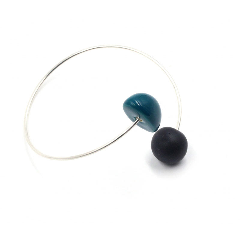 Inca Ceramic Bracelet, Duck Egg Blue & Black - Zouf.biz