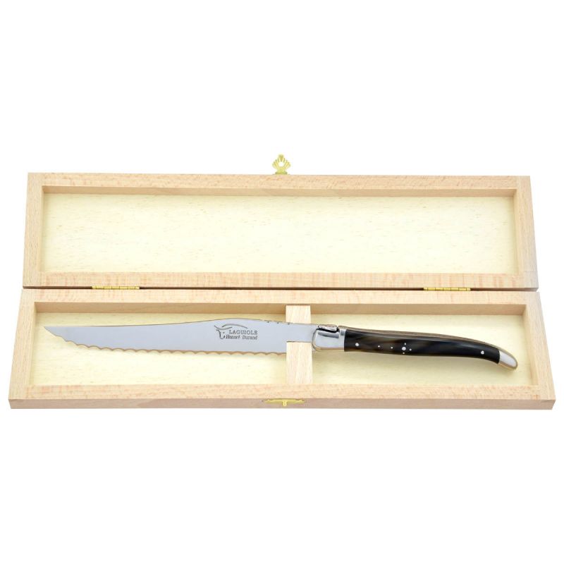 Laguiole Bread Knife Dark Horn Tip, Prestige Collection - Zouf.biz