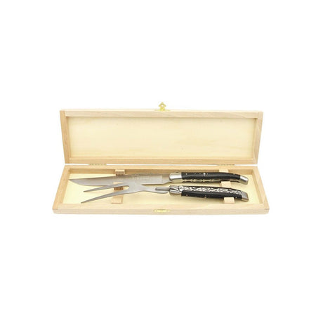 Laguiole Carving Set Double Plates Ebony Wood, Prestige Collection - Zouf.biz