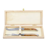 Laguiole Cheese Set, Fork & Knife, Olive Wood, Prestige Collection - Zouf.biz
