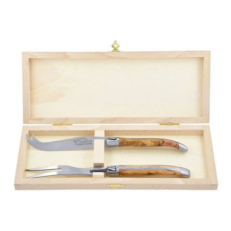 Laguiole Cheese Set, Fork & Knife, Olive Wood, Prestige Collection - Zouf.biz