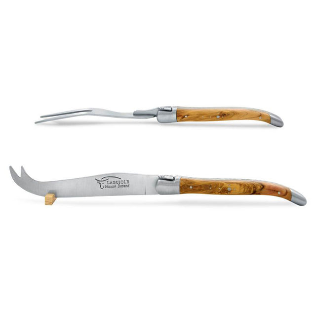 Laguiole Cheese Set, Fork & Knife, Olive Wood, Prestige Collection - Zouf.biz