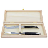 Laguiole Cheese Set, Fork & Knife, Dark Horn Tip, Prestige Collection - Zouf.biz