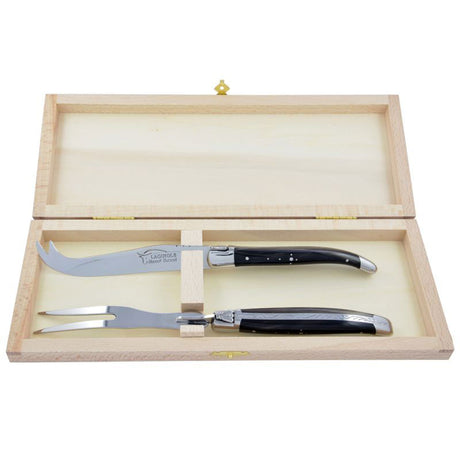Laguiole Cheese Set, Fork & Knife, Dark Horn Tip, Prestige Collection - Zouf.biz