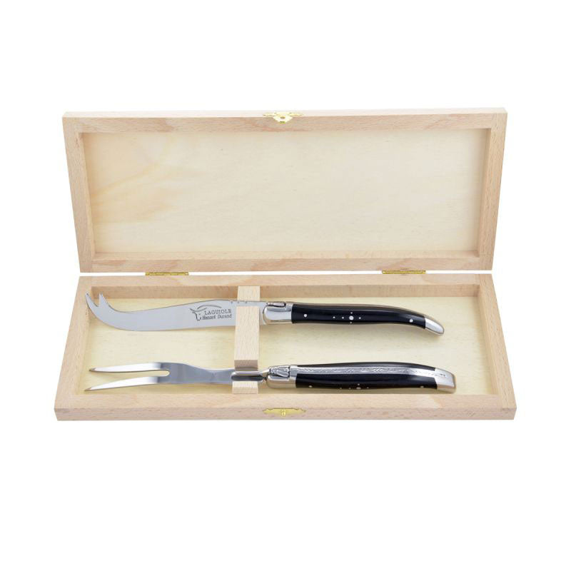 Laguiole Cheese Set, Fork & Knife, Ebony Wood, Prestige Collection - Zouf.biz