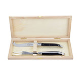 Laguiole Cheese Set, Fork & Knife, Ebony Wood, Prestige Collection - Zouf.biz