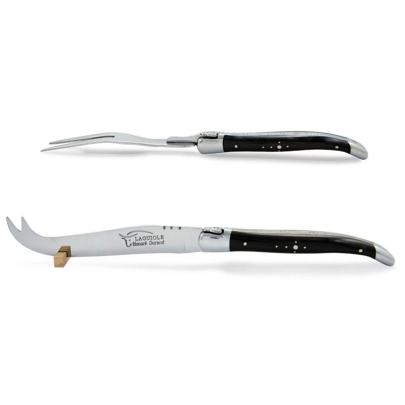 Laguiole Cheese Set, Fork & Knife, Ebony Wood, Prestige Collection - Zouf.biz