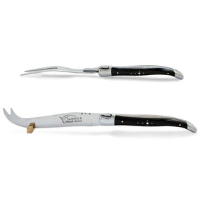 Laguiole Cheese Set, Fork & Knife, Ebony Wood, Prestige Collection - Zouf.biz